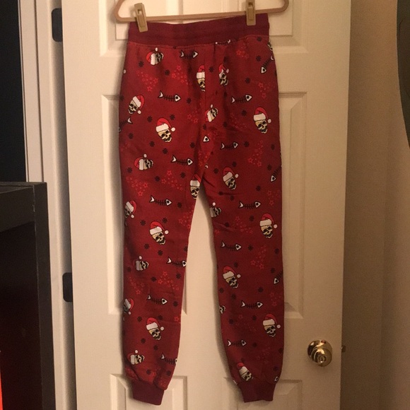 Christmas Skull Red Jogger Sweatpants- Hollywood The Jean People - Size Small - Picture 7 of 8